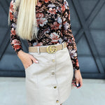 Faux Leather Button Down Mini Skirt In Birch - Infinity Raine