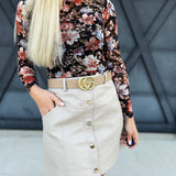 Faux Leather Button Down Mini Skirt In Birch - Infinity Raine