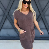 Knit Sweater Mini Dress In Mocha - Infinity Raine