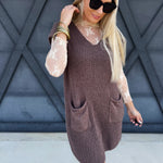 Knit Sweater Mini Dress In Mocha - Infinity Raine