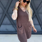 Knit Sweater Mini Dress In Mocha - Infinity Raine