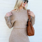Bluivy Dresses Off Shoulder Side Slit Midi Knit Sweater Dress In Latte