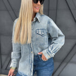 Washed Denim Shacket In Light Wash - Infinity Raine