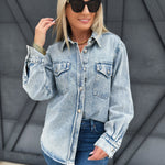 Washed Denim Shacket In Light Wash - Infinity Raine