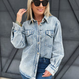 Washed Denim Shacket In Light Wash - Infinity Raine