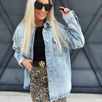 Washed Denim Shacket In Light Wash - Infinity Raine