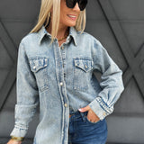 Washed Denim Shacket In Light Wash - Infinity Raine