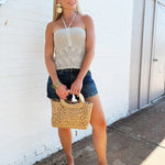 Pointelle Knit Halter Top In Natural - Infinity Raine