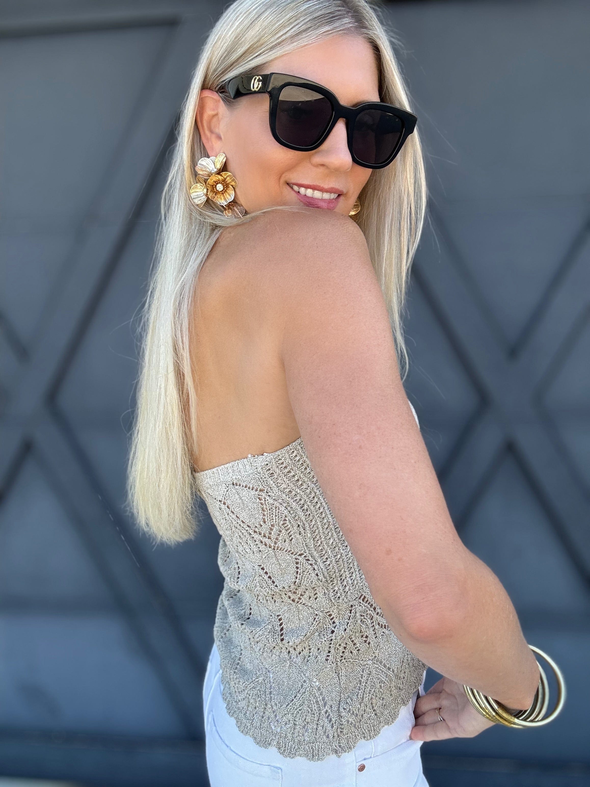 Pointelle Knit Halter Top In Natural - Infinity Raine