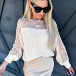 Boat Neck Lace Trimmed Knit Sweater In Ecru - Infinity Raine