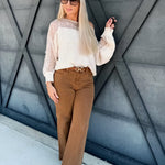 Boat Neck Lace Trimmed Knit Sweater In Ecru - Infinity Raine