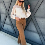 Boat Neck Lace Trimmed Knit Sweater In Ecru - Infinity Raine