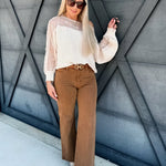 Boat Neck Lace Trimmed Knit Sweater In Ecru - Infinity Raine