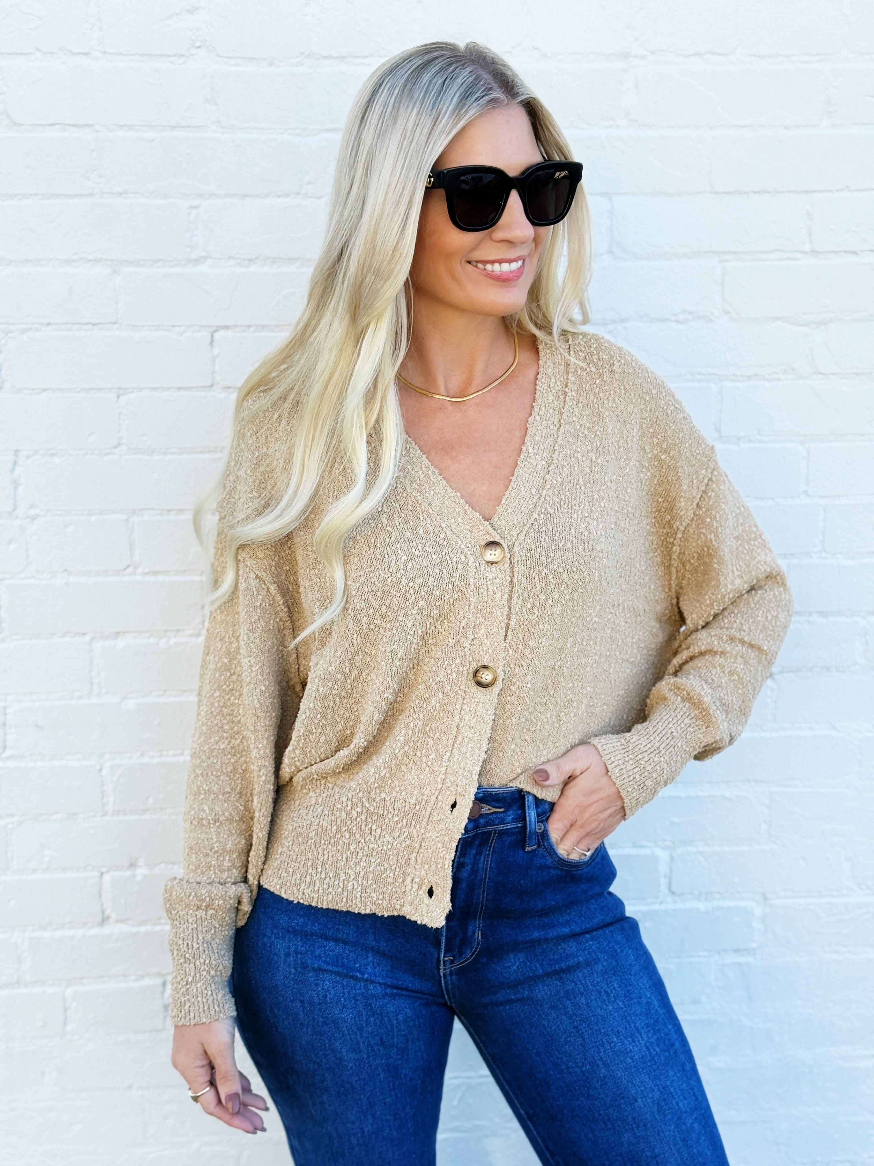 Bluivy Tops - Sweaters Button Down Knit Sweater Cardigan In Taupe