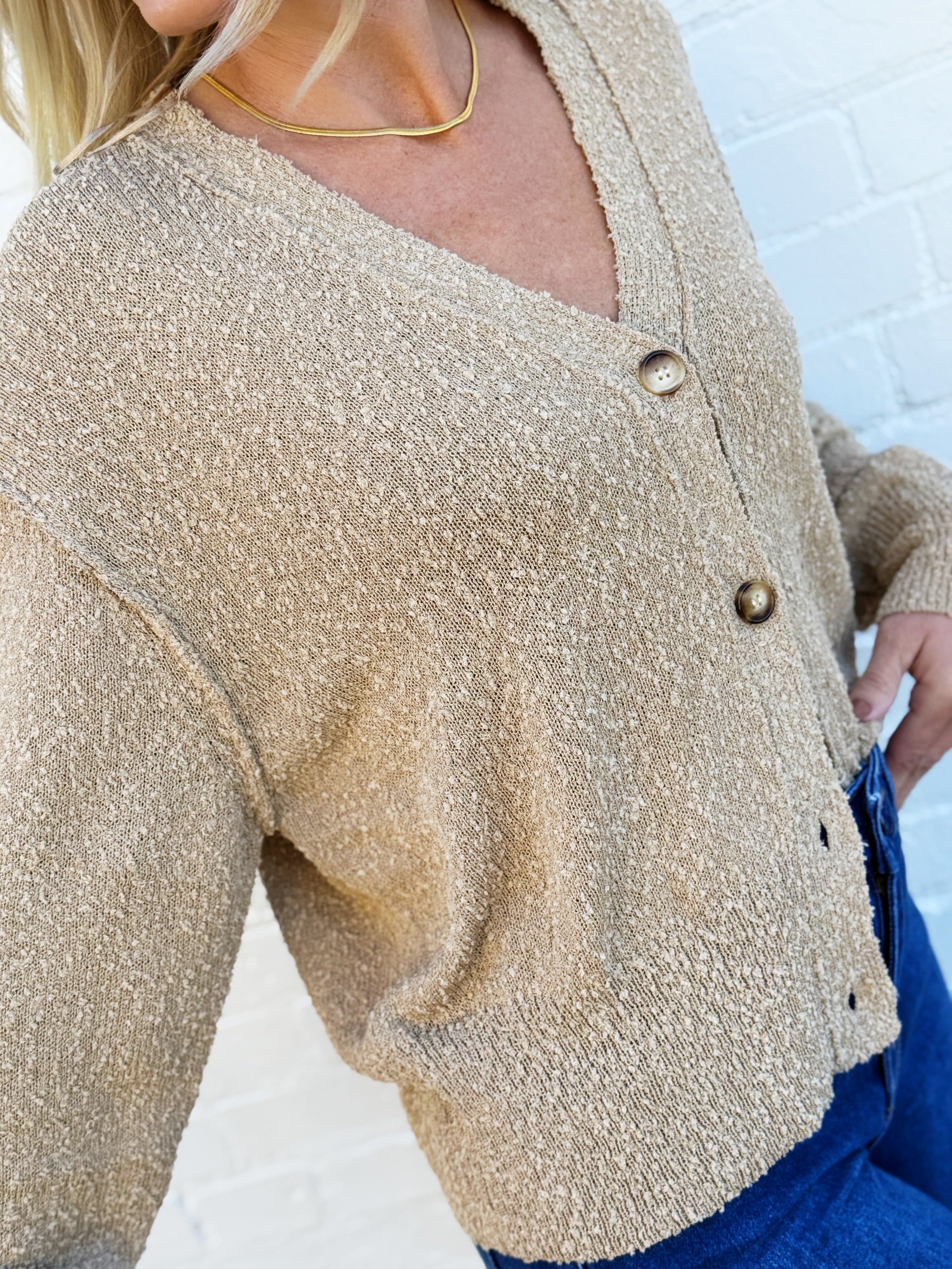 Bluivy Tops - Sweaters Button Down Knit Sweater Cardigan In Taupe