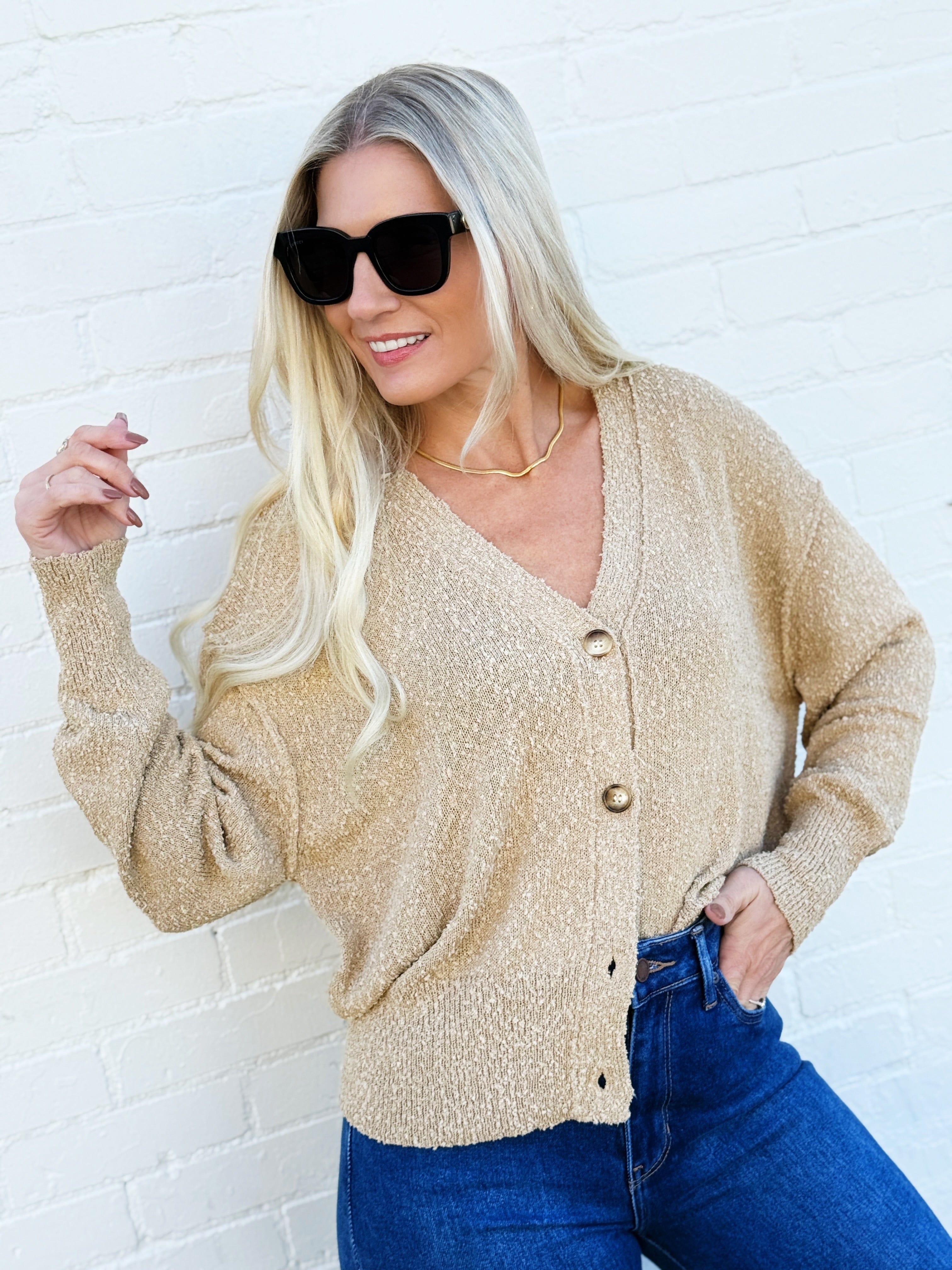 Bluivy Tops - Sweaters Button Down Knit Sweater Cardigan In Taupe