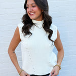 Bluivy Tops - Sweaters Mock Neck Contrast Hem Sweater In Ivory