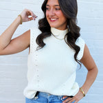Bluivy Tops - Sweaters Mock Neck Contrast Hem Sweater In Ivory