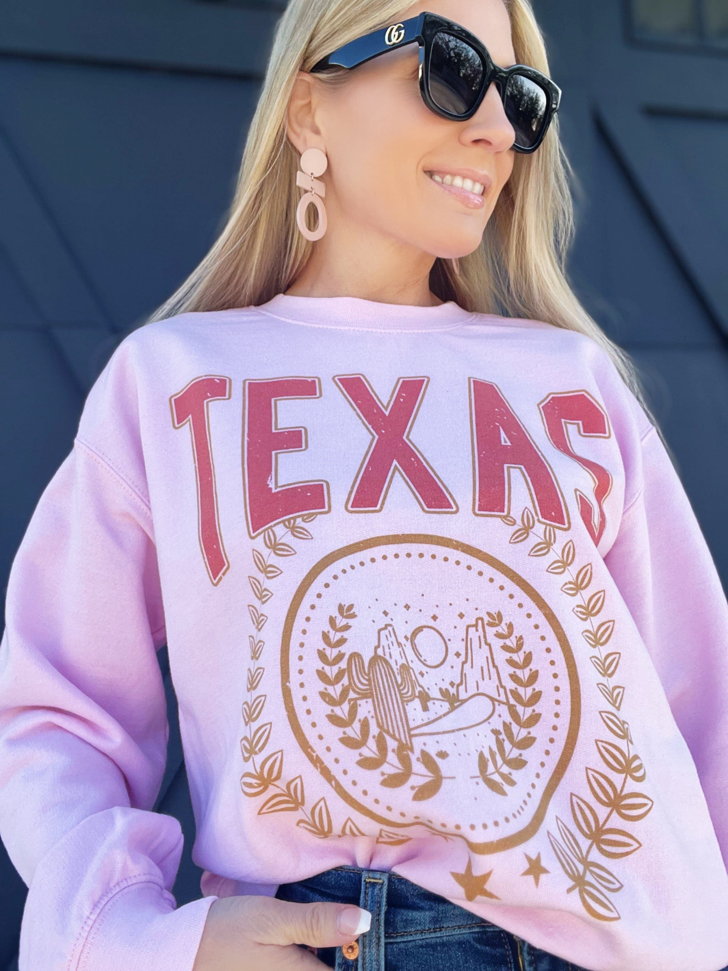 Texas Wreath Graphic Sweatshirt-Pink - Infinity Raine