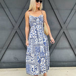 Floral Front Tied Smocked Maxi Dress - Infinity Raine
