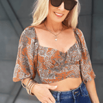 Tie Back Paisley Crop Top In Coco - Infinity Raine