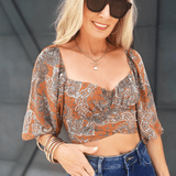 Tie Back Paisley Crop Top In Coco - Infinity Raine