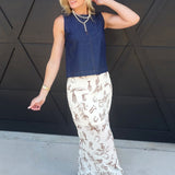 Boat Neck Back Button Sleeveless Denim Top In Dark - Infinity Raine