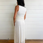 Boat Neck Lace Sleeveless Ruched Side Knit Top in Cream - Infinity Raine