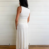 Boat Neck Lace Sleeveless Ruched Side Knit Top in Cream - Infinity Raine
