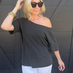 Boat Neck Short Sleeve Basic Tee in Black - Infinity Raine