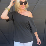 Boat Neck Short Sleeve Basic Tee in Black - Infinity Raine