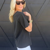 Boat Neck Short Sleeve Basic Tee in Black - Infinity Raine