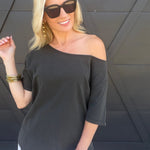 Boat Neck Short Sleeve Basic Tee in Black - Infinity Raine