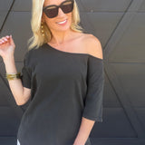 Boat Neck Short Sleeve Basic Tee in Black - Infinity Raine