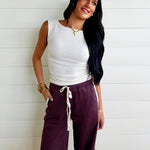Boat Neck Sleeveless Ruched Side Textured Knit Top In Cream - Infinity Raine