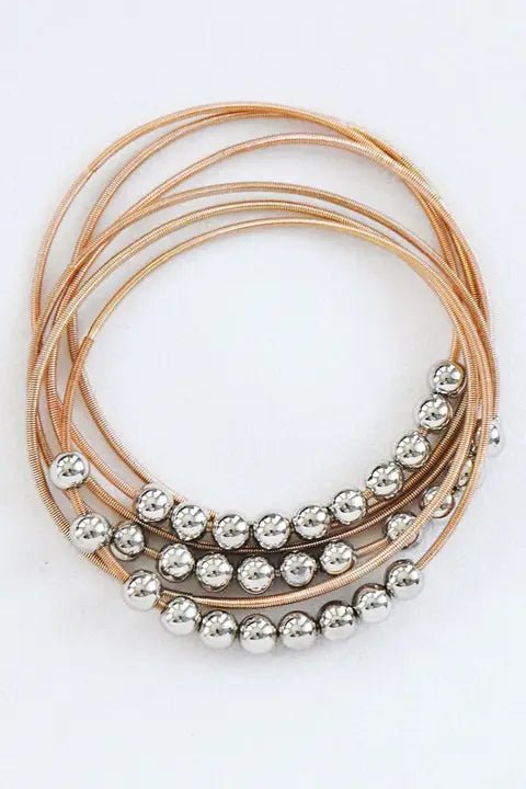 Boho Layered Spring Coil Guitar String Bracelet Set In Gold - Infinity Raine