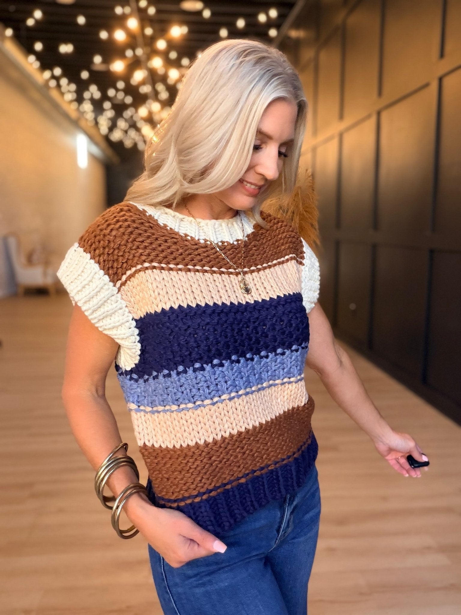 Bookmark Stripe Sweater Vest In Multi - Infinity Raine