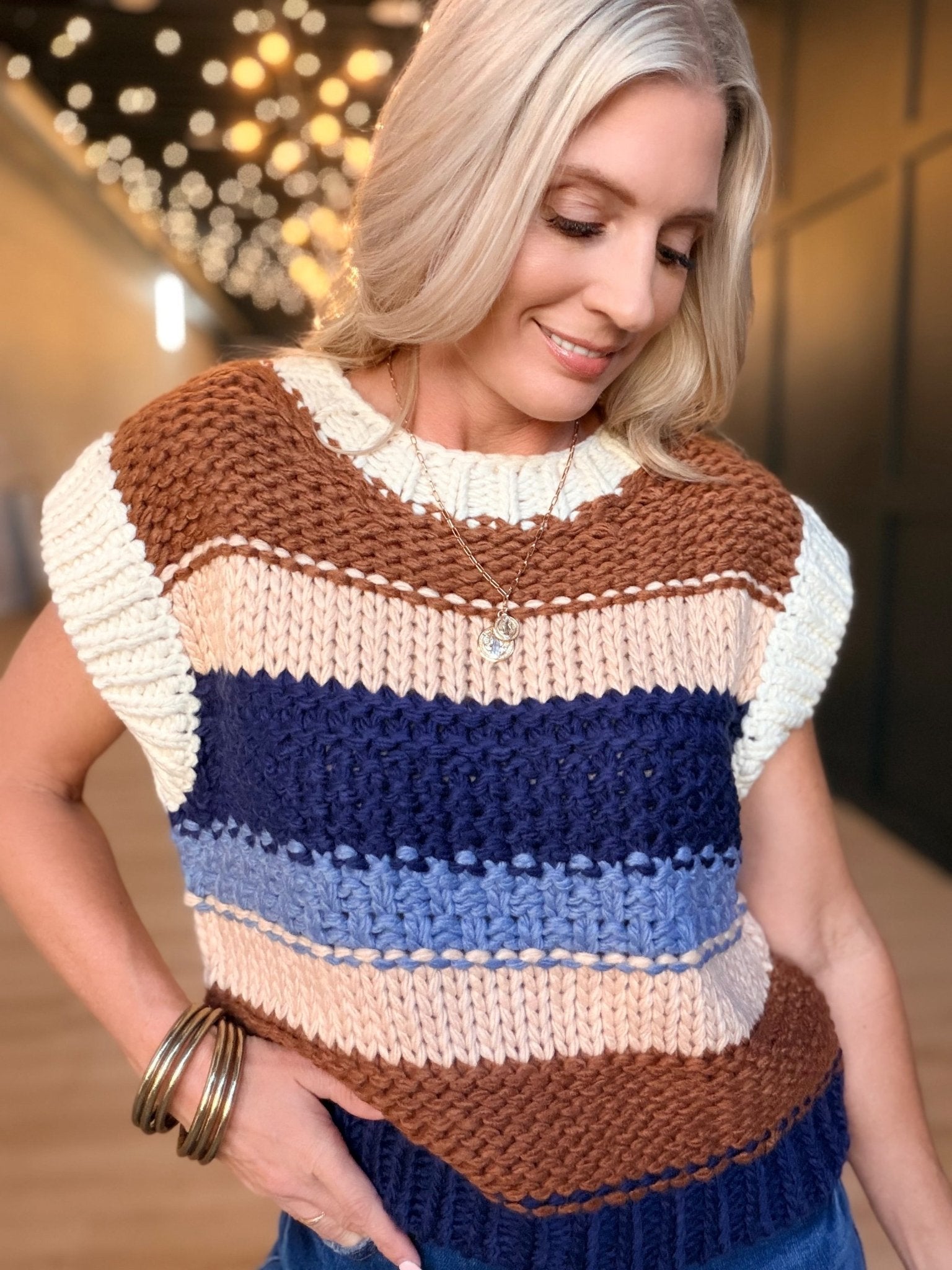 Bookmark Stripe Sweater Vest In Multi - Infinity Raine