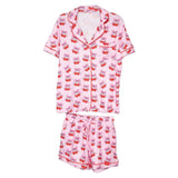 Bow and Cherry Loungewear Short Set In Pink - Infinity Raine
