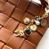 Bow Checker Heart Flower Bag Charm In Gold - Infinity Raine