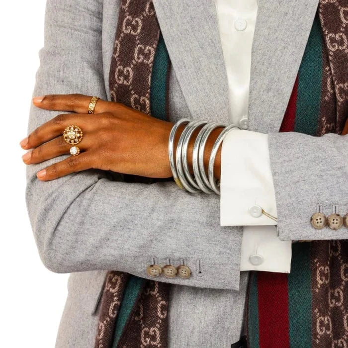 BuDhaGirl All Weather Bangles (Serenity Prayer) In Silver - Infinity Raine