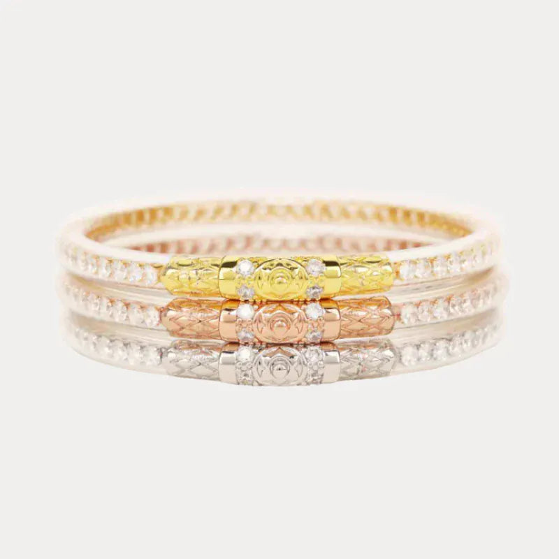 BUDHAGIRL Three Queens All Weather Bangles In Clear Crystal - Infinity Raine