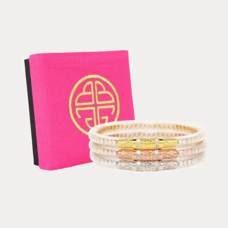 BUDHAGIRL Three Queens All Weather Bangles In Clear Crystal - Infinity Raine