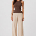 Built-in Bra Round Nk Binding Tank In Cocoa - Infinity Raine