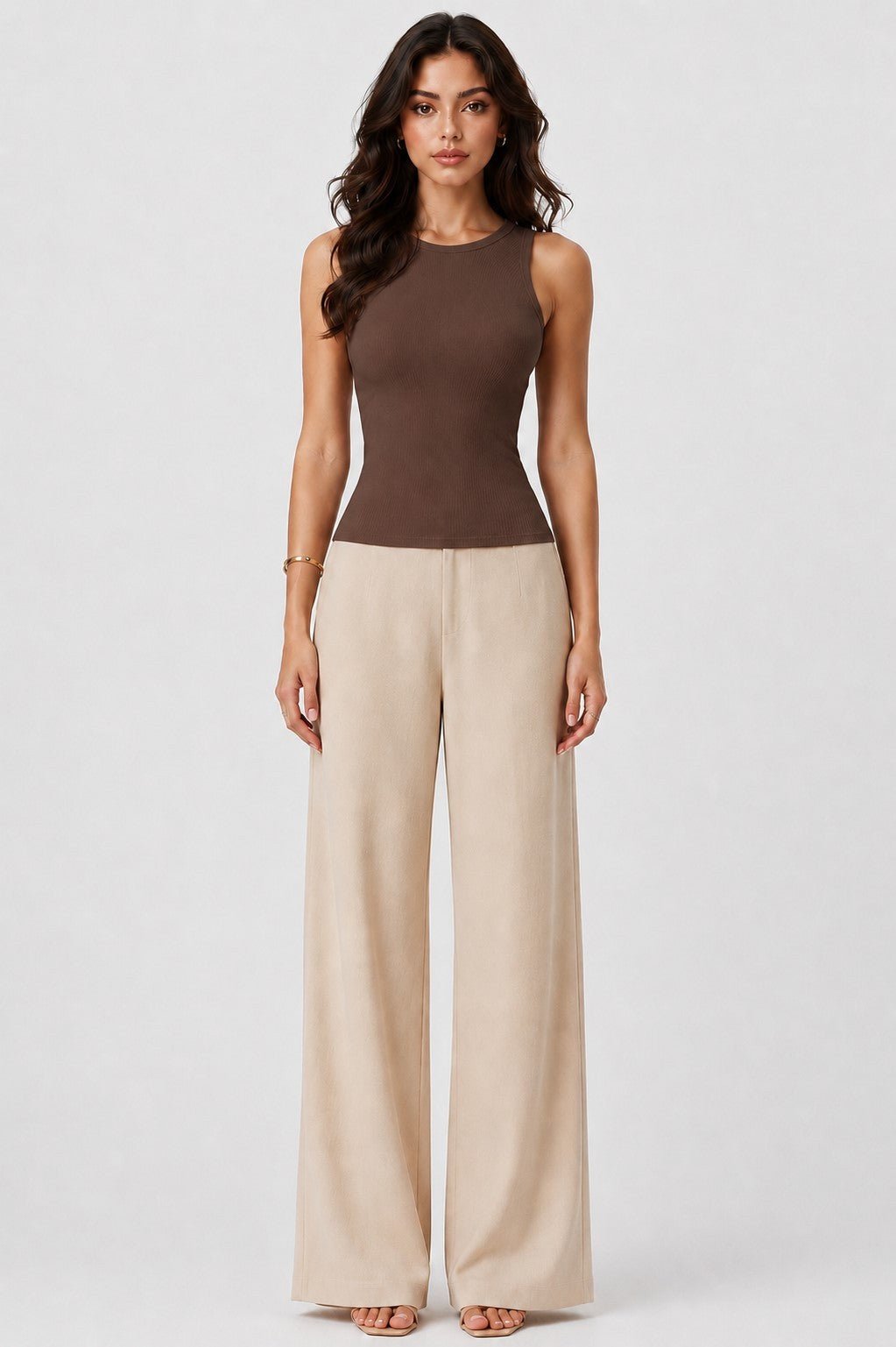 Built-in Bra Round Nk Binding Tank In Cocoa - Infinity Raine