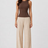Built-in Bra Round Nk Binding Tank In Cocoa - Infinity Raine