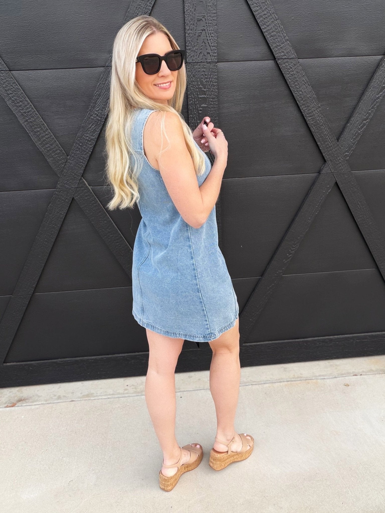 Button Down Mini Dress In Denim - Infinity Raine