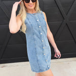 Button Down Mini Dress In Denim - Infinity Raine