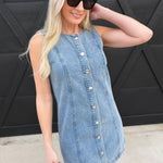 Button Down Mini Dress In Denim - Infinity Raine