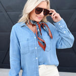 Button Down Notched Collar Shirt In Denim - Infinity Raine
